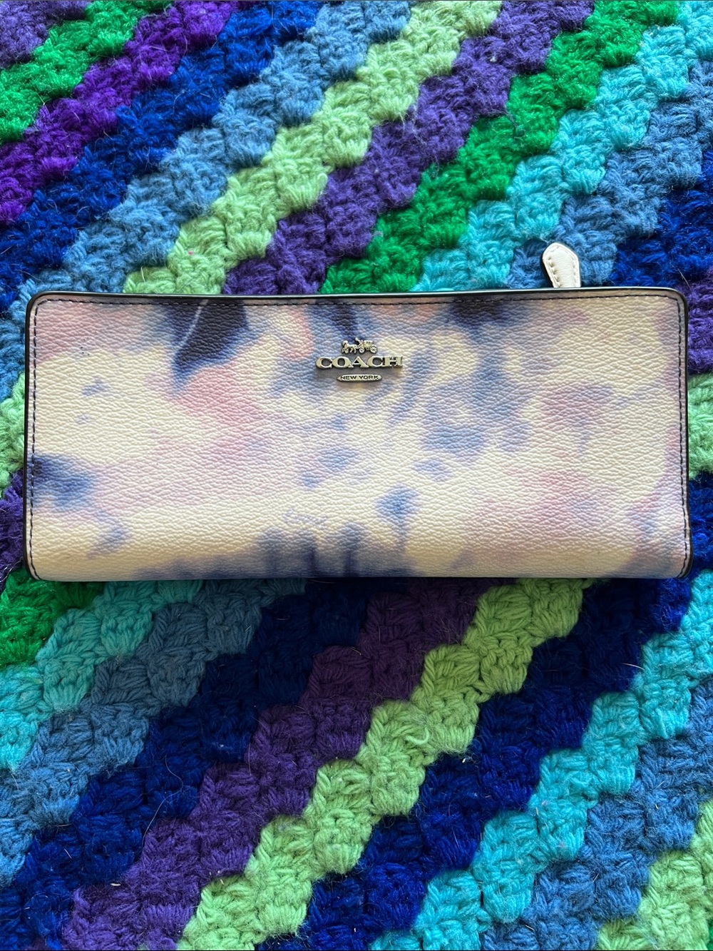Coach Pastel Tie-Dye Leather Wallet – Blue, Pink, Cream